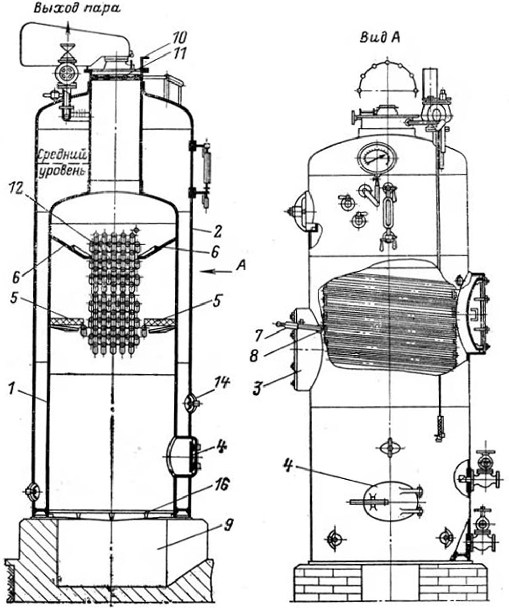 Вертикальный цилиндрический паровой котел